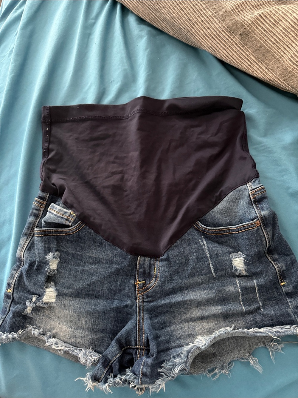 Pinkblush Dark Navy Belly Panel Distressed Denim Maternity Shorts